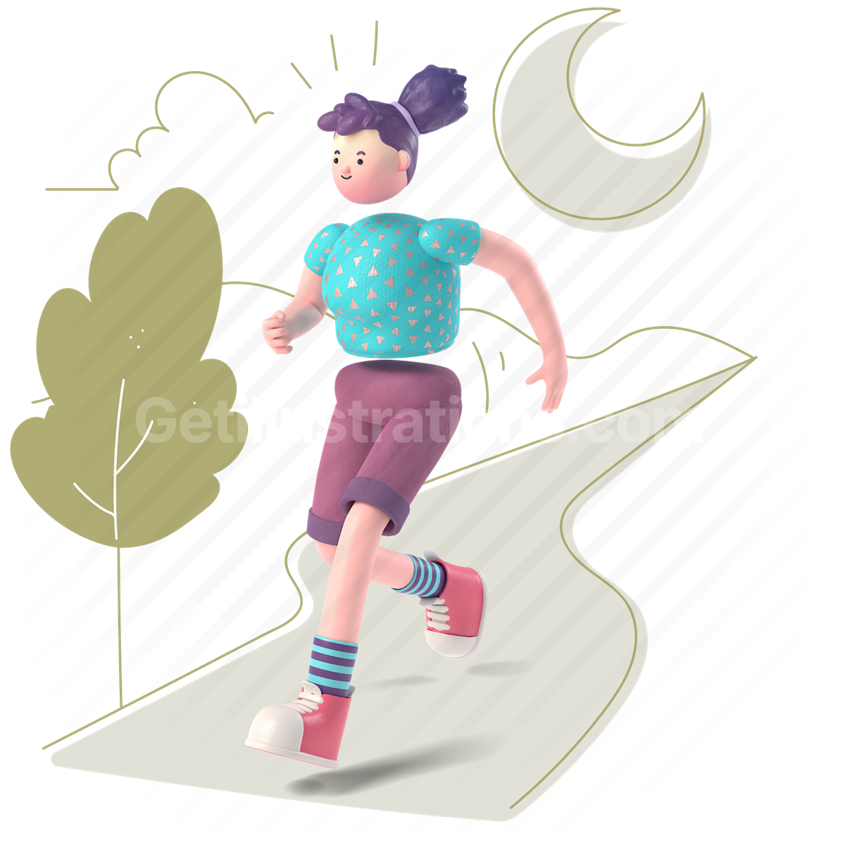 night, woman, run, walk, activity, destination, 3d, people, outdoors, park